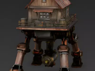 Mobile Steampunk Walker Cottage 3D Model Low-poly 3D model