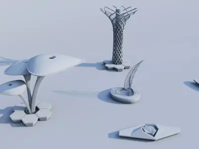 Parametric Organic Outdoor Seating and Shade Collection Low-poly 3D model