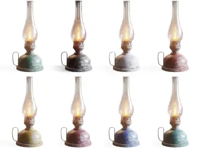 9 colors painted vintage kerosene oil lamp da1 Low-poly 3D model