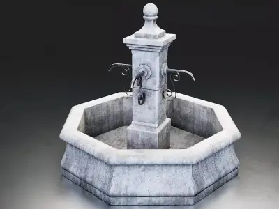 Octagonal Stone Fountain Low-poly 3D model