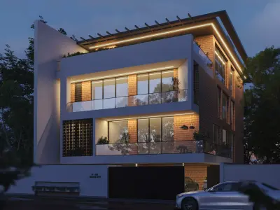 Modern residential exterior architectural visualization 3D model