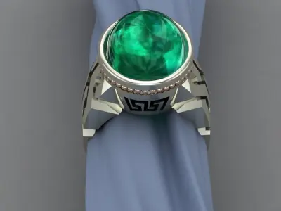 Cubin Emerald Mans White Gold Ring 3D Print Model 3D print model
