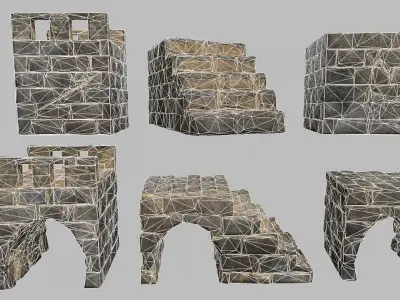 Stair Set of stone steps Low-poly 3D model