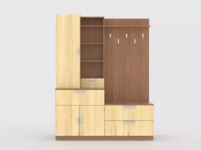 hallway 9 wooden cabinet with drawers and shelves 3D model