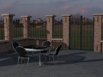 Lowpoly modular set of fenced walls and gates Low-poly 3D model