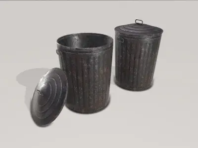 Old Metalic Trashcan Low-poly 3D model