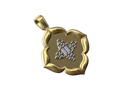 Star baguette and diamond cluster floral window pendant 3D print model