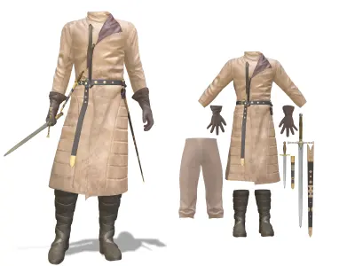 Medieval Male Swordsman Full Wear Low-poly 3D model