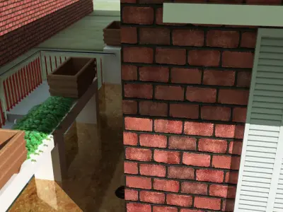 Villa house with roof at night 3D model