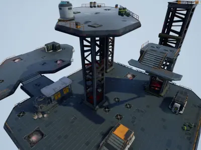 Modular Sci-Fi Space Base Location and Props - low poly Low-poly 3D model