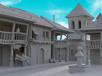 Cartoon Street Scene 3D model