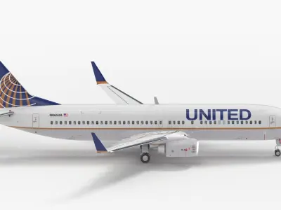  United Airlines Boeing 737 with Cockpit and Cabin Rigged 