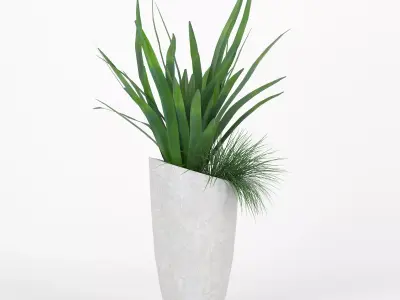 Slant Light Grey Tall Planter grass 3D model