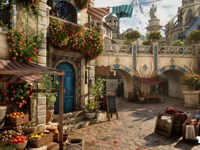 Fantasy City Street Environment Low-poly 3D model