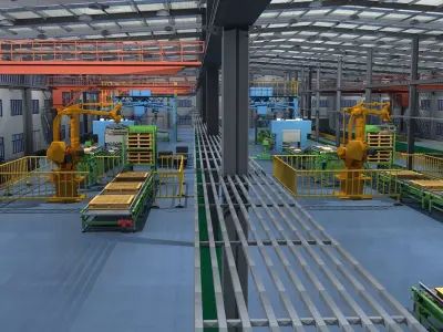  Collection of Factory Interior Scene and Equipment 