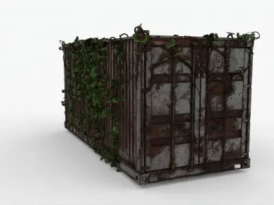 Old Rusty Shipping Container with Ivy Low-poly 3D model