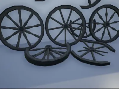 Broken and Sturdy Wooden Wheels Low-poly 3D model