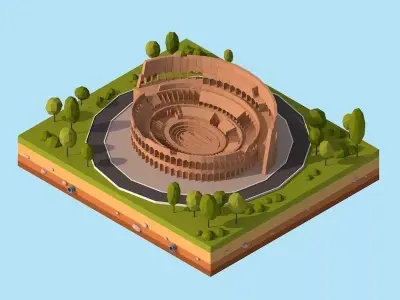 Cartoon Low Poly Rome Coloseum Landmark Low-poly 3D model