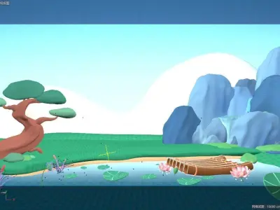 cartoon pond scene 3D model