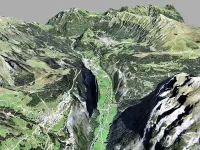 Mountain landscape and cityscape Lauterbrunnen Switzerland 3D model