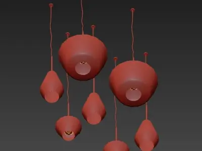 Sculptural five glass pendant lights hanging from wall 3D model