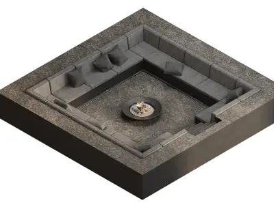 Relaxation area with sofas and fireplace 3D model