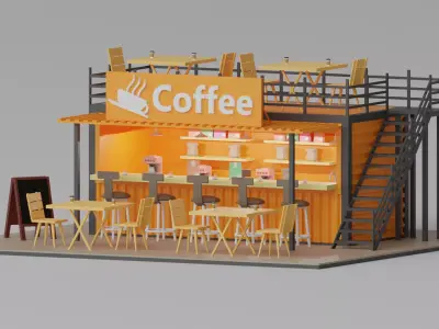 Cartoon Container Coffee Shop Cafe 3D model