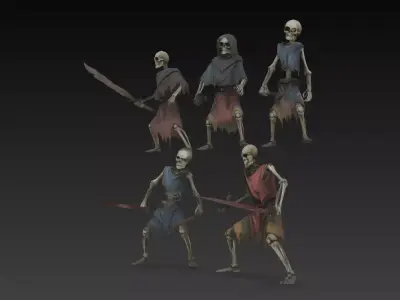 grupo de 5 esqueletos de fantasia guerreros  3D print model