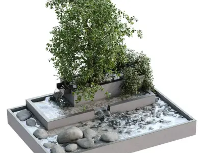 Landscape waterfall and plant set 650 3D model