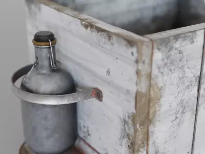 Metal bottle  leather bag and wooden hand box Low-poly 3D model