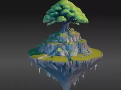 Island Fantasy Background Scene 3D Model for Animation Low-poly 3D model