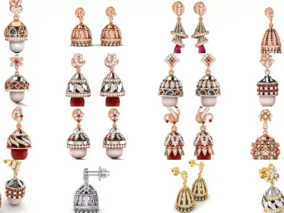 44 Hanging Diamond Drops Earrings 3dm render details 3D Model Pack