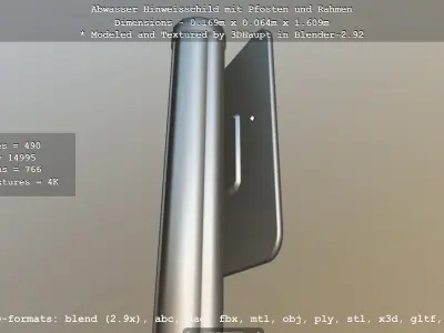 Hinweisschild Abwasser mit Pfosten und Rahmen Low-poly 3D model