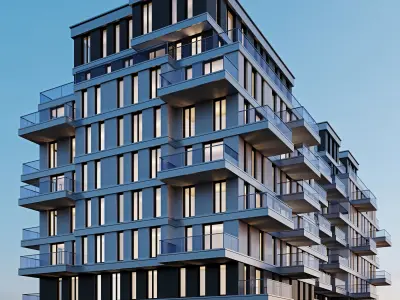 Modern residential building 10 night  3D model