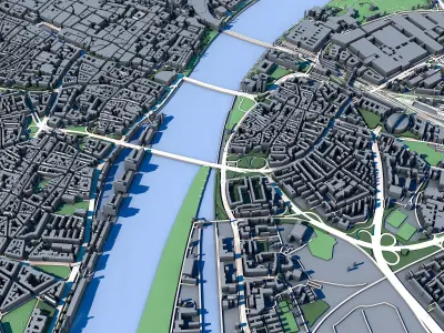 Cologne Cityscape Cologne Cathedral Rhine River German Landscape 3D model