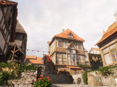 Medieval Lakeside Town Low-poly 3D model