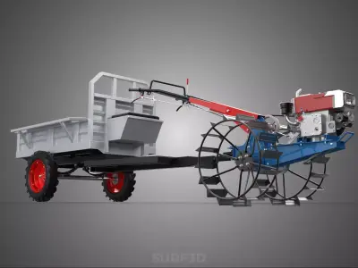 TRACTOR TRAILER CAR RURAL VEHICLE TRANSPORT WAGON FARMER HAULER 3D model