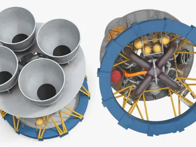  Four-Chamber Liquid Rocket Engine with Yellow Struts Grey 