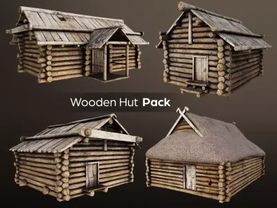 Wooden Huts Pack Low-poly 3D model