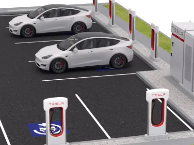 Tesla Supercharger Station with Y 2023 3D model