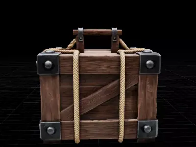 Fantasy Wooden Crate with Rope Game Ready Prop Low-poly 3D model