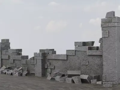 Ruined Wall Low-poly 3D model