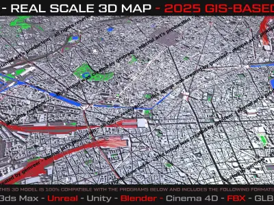 Paris 3D Map - Real Scale - 2025 Gis Data 3D model
