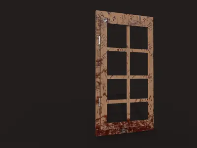 Realistic Blood-Stained Gunshot Window 3D Model for Games Low-poly 3D model