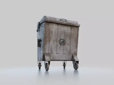 TRASH BIN WITH RIGGED LID FROM 1980s 400 LITERS RIGGED Low-poly 3D model