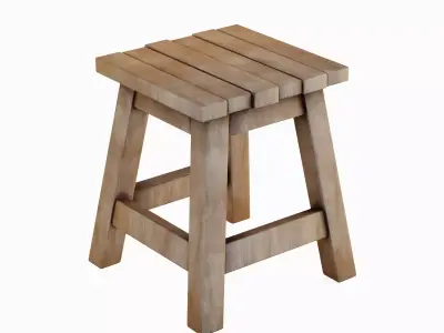 Medieval Wooden Stool 06 Low-poly 3D model