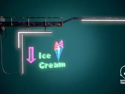Animated Ice Cream Holographic Neon signs Cyberpunk   FOr games  Low-poly 3D model