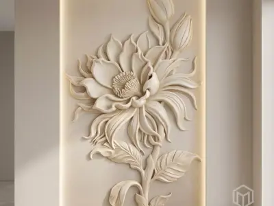 Modern Flower Bouquet Relief Wall Decor Set STL Mural CNC 386  3D model