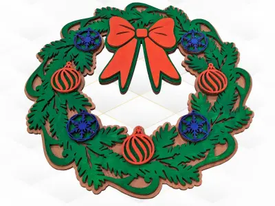 Christmas Decor Wreath laser cutting design 3D print model