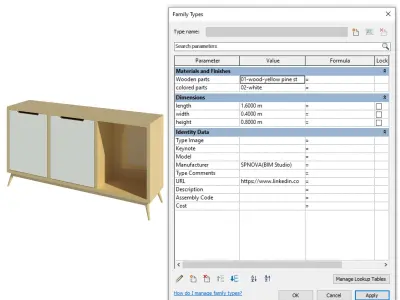 Bedroom and Living Room Furniture Revit Family Parametric 3D model